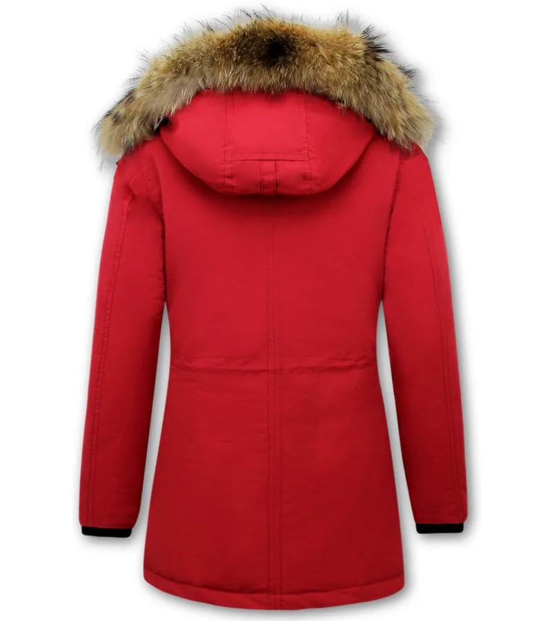 PARKAS MUJER CON PIEL  8201  ROJO